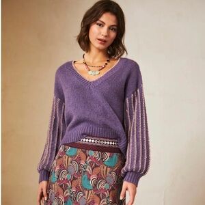 NKN Nekane Meli Purple Gold Lurex V-Neck Wool Blend Sweater Medium/Large NWT